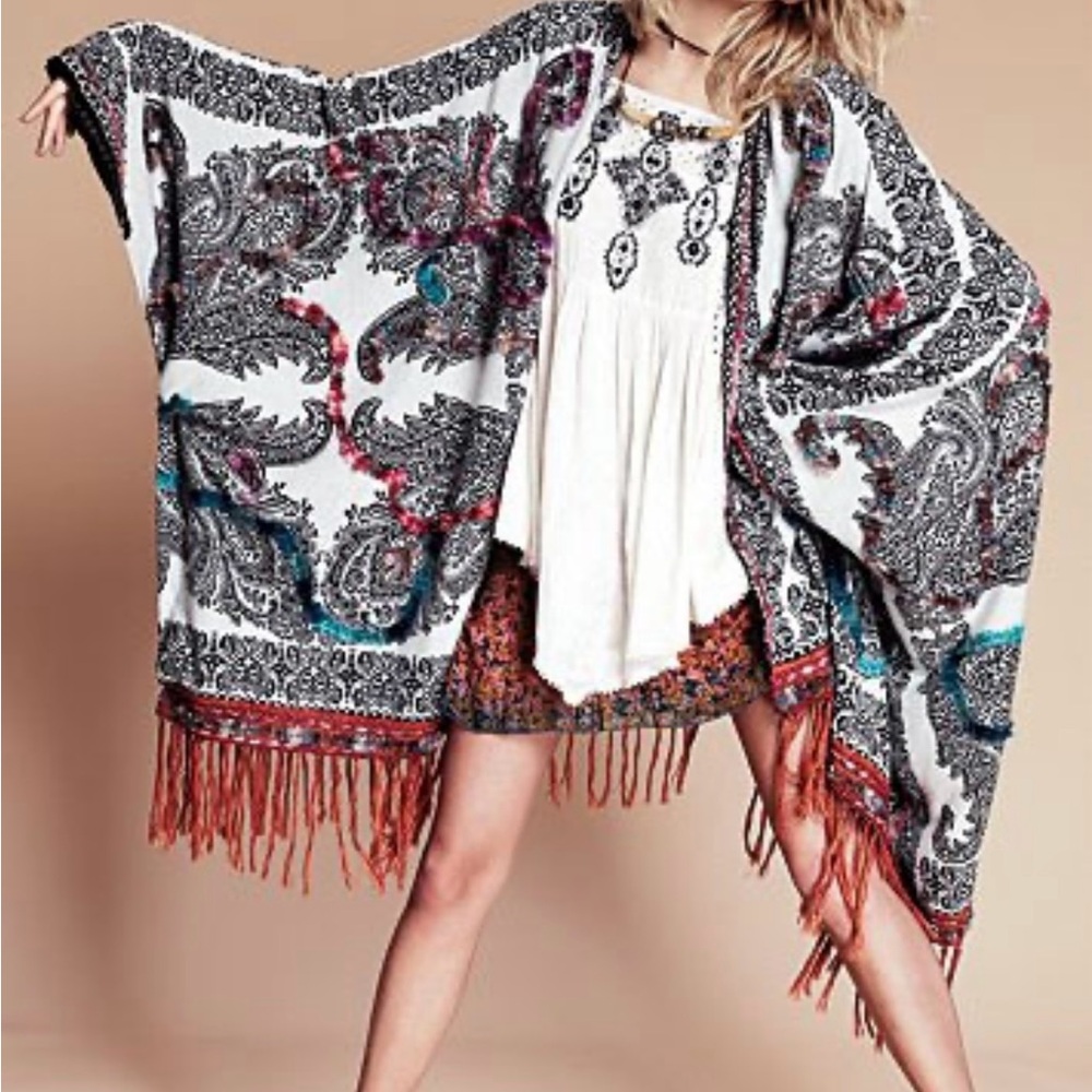 Free People Hendrix Bohemian Paisley Fringe Kimono